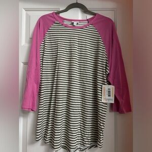 LuLaRoe 3/4 Sleeve Randy with Pink and Dark Grey Stripes (NWT)